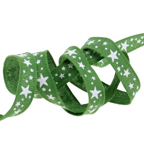 Product Jute ribbon with star motif green 15mm 15m