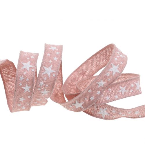 Product Jute ribbon with star motif rose 15mm 15m