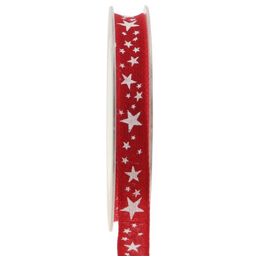 Jute band with star motive red 15mm 15m