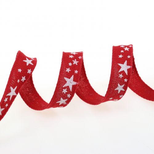 Product Jute band with star motive red 15mm 15m