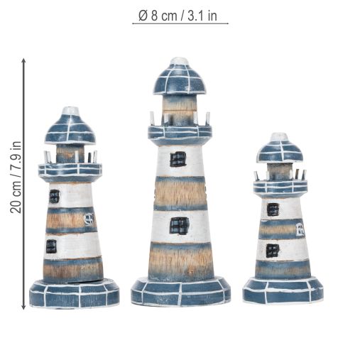 Product Lighthouse decoration, maritime style, for living room and terrace, 20cm, set of 3.