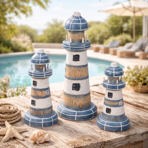 Product Lighthouse decoration, maritime style, for living room and terrace, 20cm, set of 3.