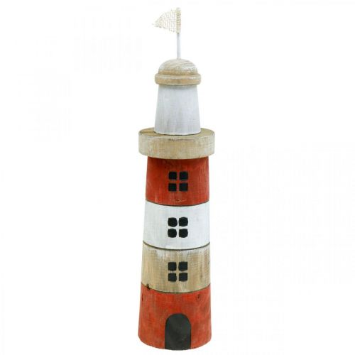 Floristik24 Lighthouse decoration, maritime, wooden lighthouse red, beach party H31cm