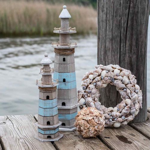 Floristik24 Wooden lighthouse, maritime decoration nature, blue and white shabby chic H35.5cm