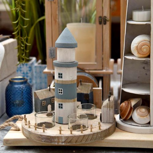 Floristik24 Lighthouse tea light holder blue, white 4 tea lights Ø25cm H28cm