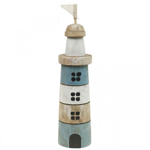 Floristik24 Wooden Lighthouse Maritime Wood Deco Blue White H30.5cm