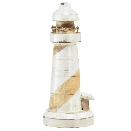 Product Lighthouse made of wood natural white table decoration Ø7.5cm H19cm