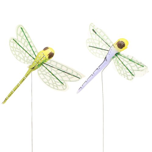 Floristik24 Dragonfly Decoration on Wire Summer Yellow Purple 8x8cm 12 pcs