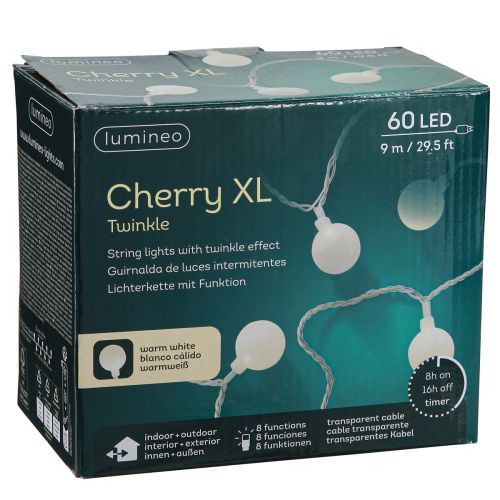 Product Fairy lights balls timer 60 LED warm white indoor outdoor 9m