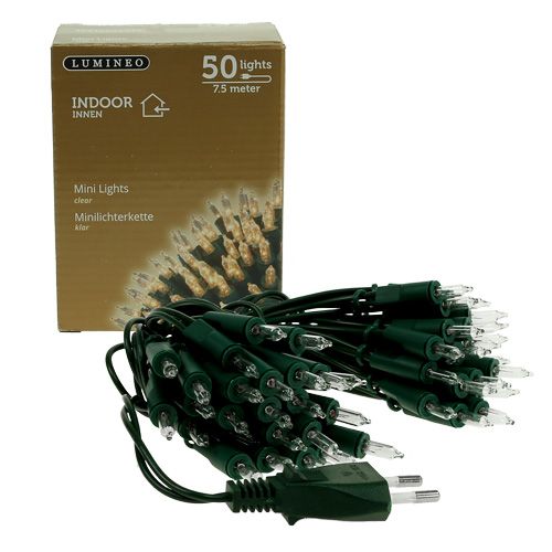 Floristik24 Light chain mini 50 7.5m for inside green / clear