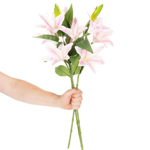 Artificial Lily Stems 68cm Pink and Green Set of 3 | Floristik24.co.uk