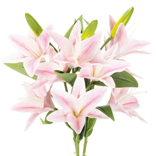 Artificial Lily Stems 68cm Pink and Green Set of 3 | Floristik24.co.uk