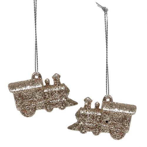 Floristik24 Locomotive 4cm champagne with glitter 12pcs