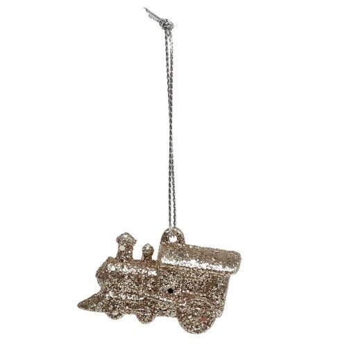 Floristik24 Locomotive 4cm Champagne with Glitter 12 pcs