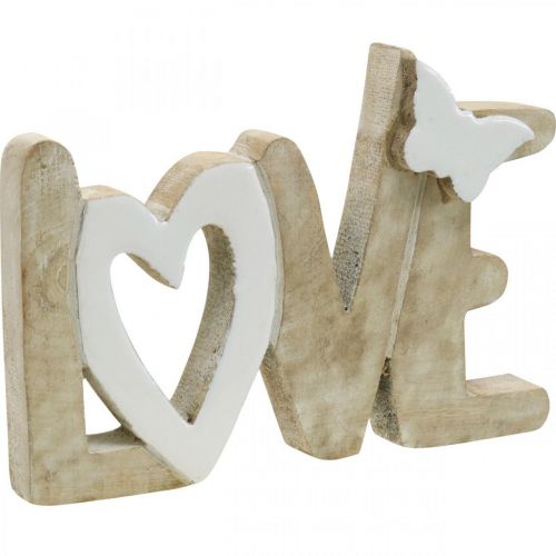 Floristik24 Table decoration &quot;Love&quot;, wooden decoration with heart and butterfly natural, white L24cm H17.5cm