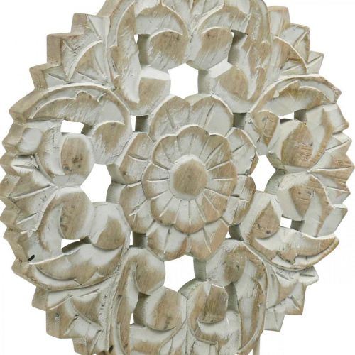 Product Floral mandala, wooden decoration to place, summer decoration, table decoration shabby chic natural, white H54.5cm Ø34cm