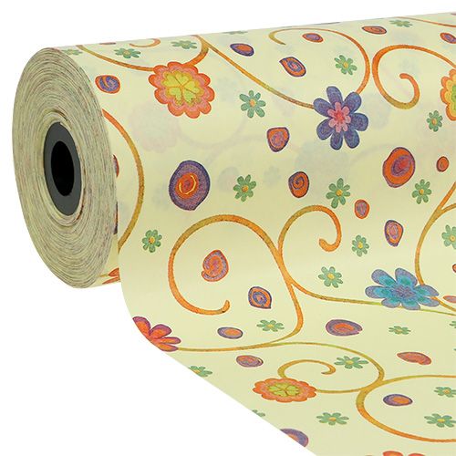 Floristik24 Cuff paper 25cm 100m cream with flowers