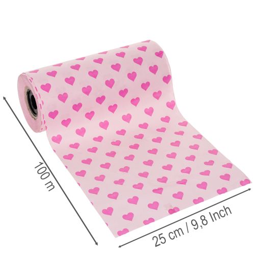 Muff Paper with Heart Motif Pink 25cm x 100m | Floristik24.co.uk