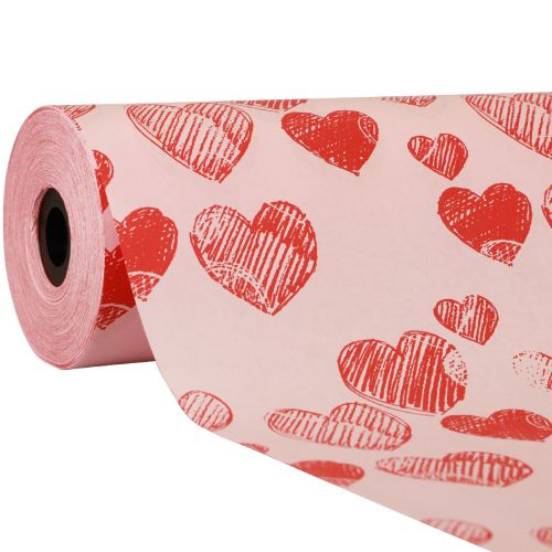 Floristik24 Cuff paper tissue paper pink hearts 25cm 100m