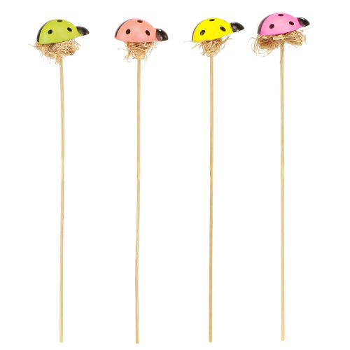 Product Ladybug Decoration Flower Plugs Wood Colored 3.5cm 24 Pcs