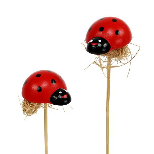 Floristik24 Ladybug on a wooden stick with sisal decoration 3.5cm 24pcs