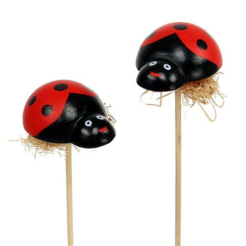 Product Ladybird on wooden stick with sisal decoration 5cm 24 pcs