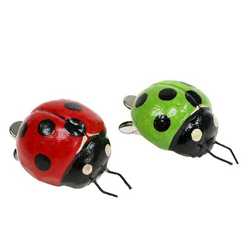Product Ladybug with clip 4,5cm red, green 6pc