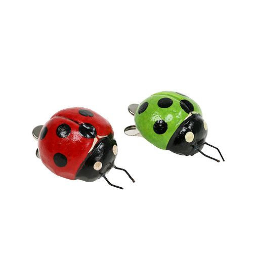 Floristik24 Ladybug with clip red, green 3,5cm 6pcs