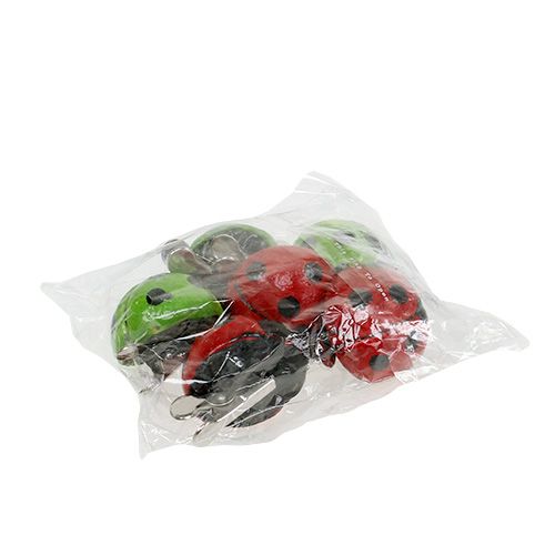 Floristik24 Ladybug with clip red, green 3,5cm 6pcs