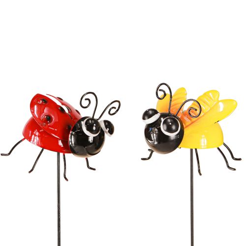 Ladybug and Bee with Stick Garden Decoration Metal 46cm 2pcs