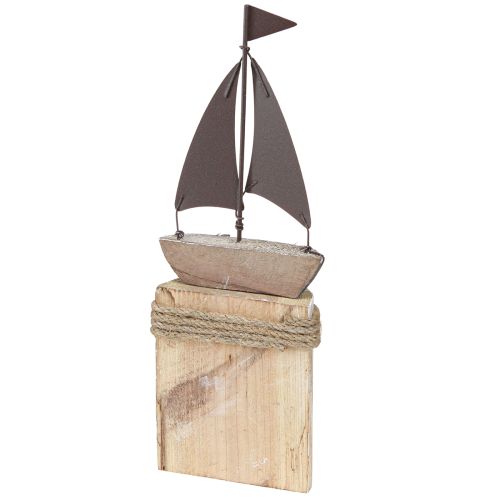 Product Maritime Decoration Sailboat Wood with Fish White Blue H24cm
