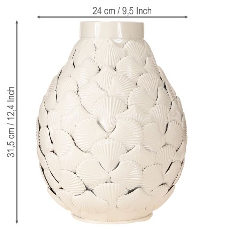 Product Maritime Decoration Vase Metal Vase Shells Grey White Ø24cm H31.5cm