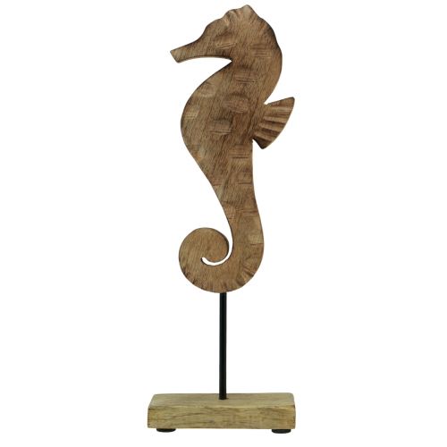 Maritime decoration seahorse on stand natural mango wood 29.5cm