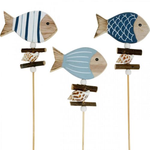 Floristik24 Maritime decorative plugs, fish and shells on the stick, marine decorations, wooden fish 6pcs