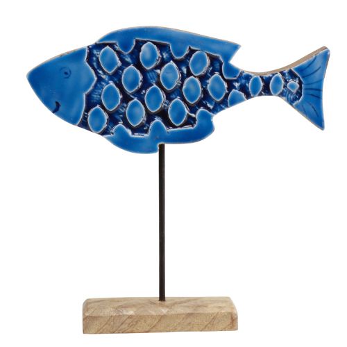 Product Maritime decorative wooden fish on stand blue 25cm × 24.5cm