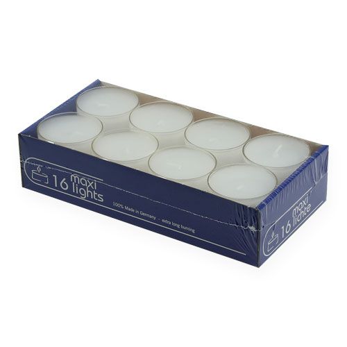 Product Tea lights maxi with transp. Cover white 54mm 16pcs