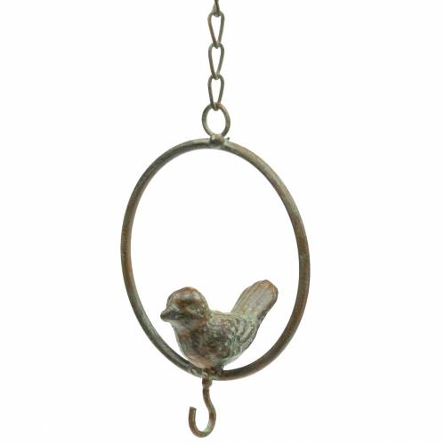 Product Bird in a ring as a food hanger brown-green metal Ø9.8cm L32.5cm