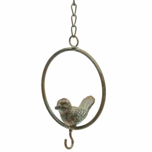 Floristik24 Bird in a ring as a food hanger brown-green metal Ø9.8cm L32.5cm