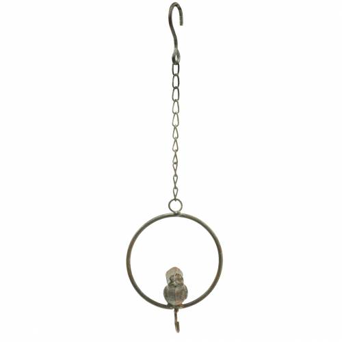 Product Bird in a ring as a food hanger brown-green metal Ø9.8cm L32.5cm