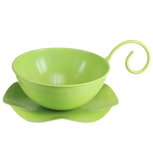 Product Metal decorative cup apple green with saucer H8cm Ø11.5cm 2pcs