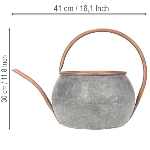 Metal decorative watering can, vintage country style, garden decoration, for planting, silver copper, L41cm Ø26cm H30cm | Floristik24.co.uk