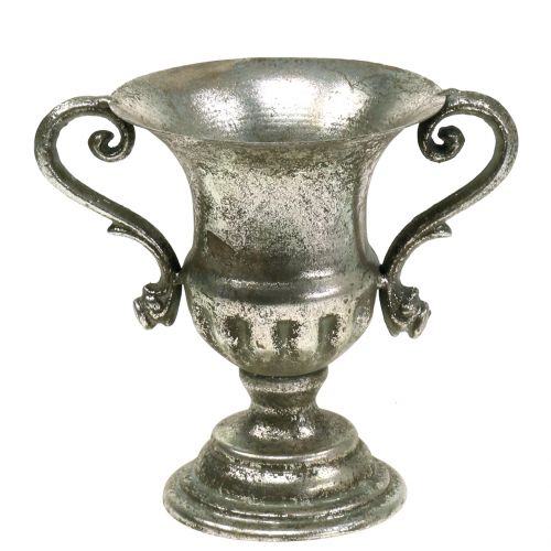 Floristik24 Metal cup antique look silver Ø12.5cm H16.5cm
