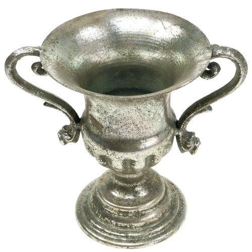 Floristik24 Metal cup antique look silver Ø12.5cm H16.5cm