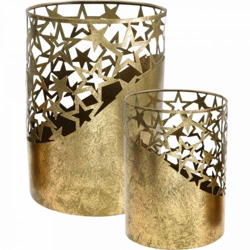 Metal lantern gold leaf look stars Ø15cm/20cm set of 2