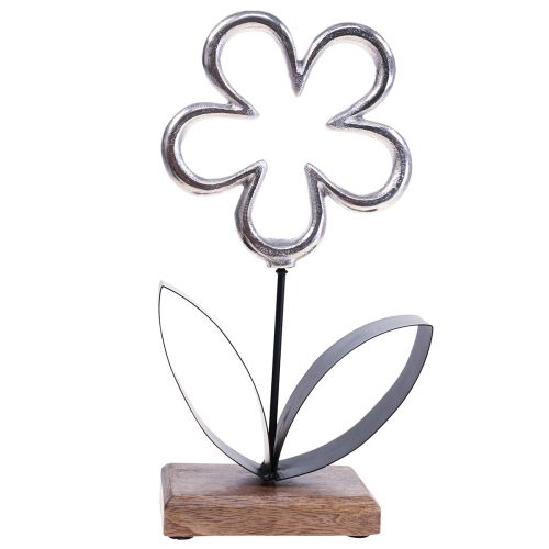 Metal flower decoration silver black table decoration spring H36cm