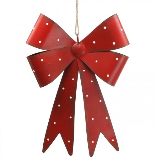 Product Metal Deco Wall Hanger Bow Red Dots White 19×16×2.5cm