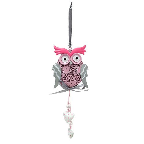 Floristik24 Metal Hanger Owl Gray, White, Pink 10cm 3pcs