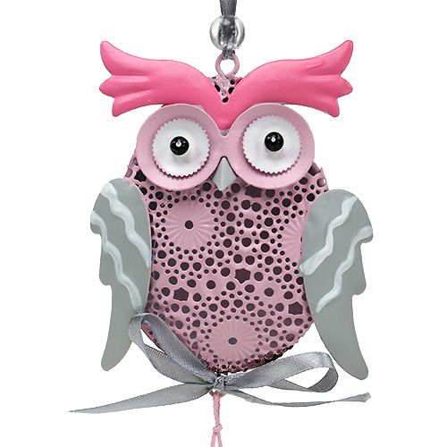 Floristik24 Metal Hanger Owl Gray, White, Pink 10cm 3pcs