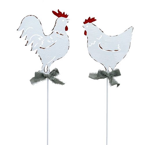 Floristik24 Metal chicken on a stick white 16cm 6pcs