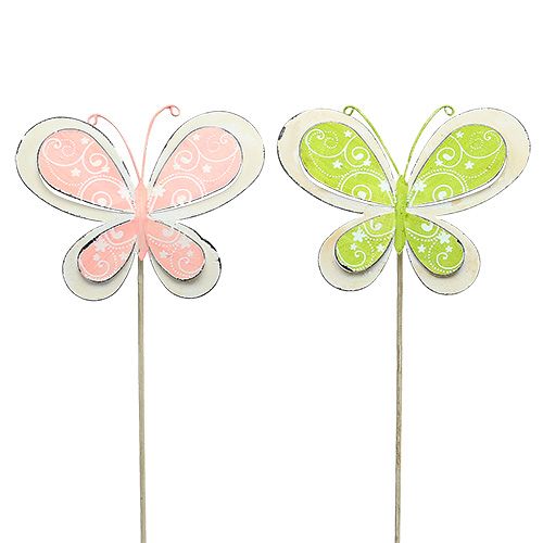 Floristik24 Metal plug butterfly green, pink 52cm 2pcs